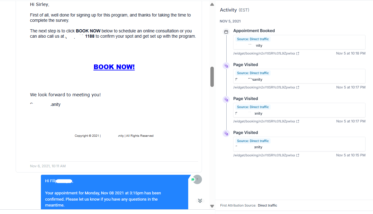 Email with BOOK NOW button